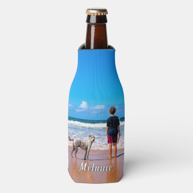 Your Photo Bottle Cooler with Custom Name Text (Bottle Front)