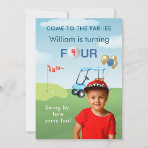 Your Photo Boy Golf Cart Par-tee 4TH Birthday Invitation