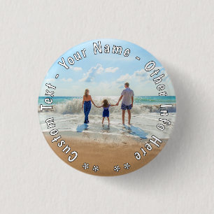 Your Photo Button Custom Text Personalised Gift