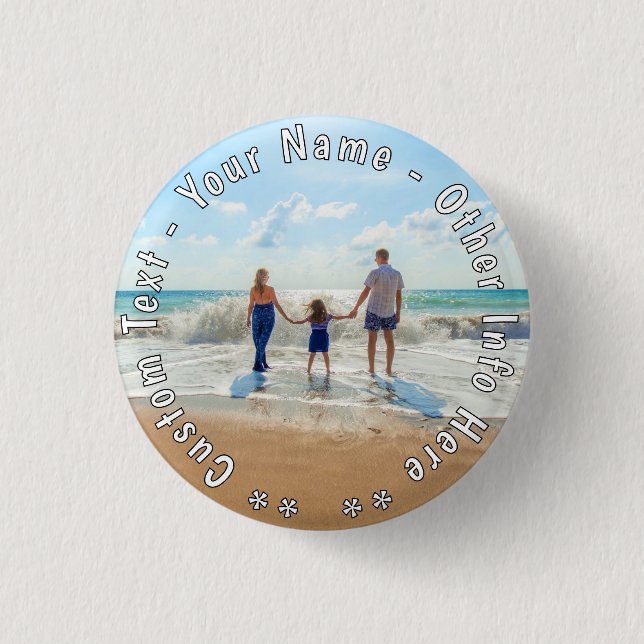 Your Photo Button Custom Text Personalised Gift (Front)