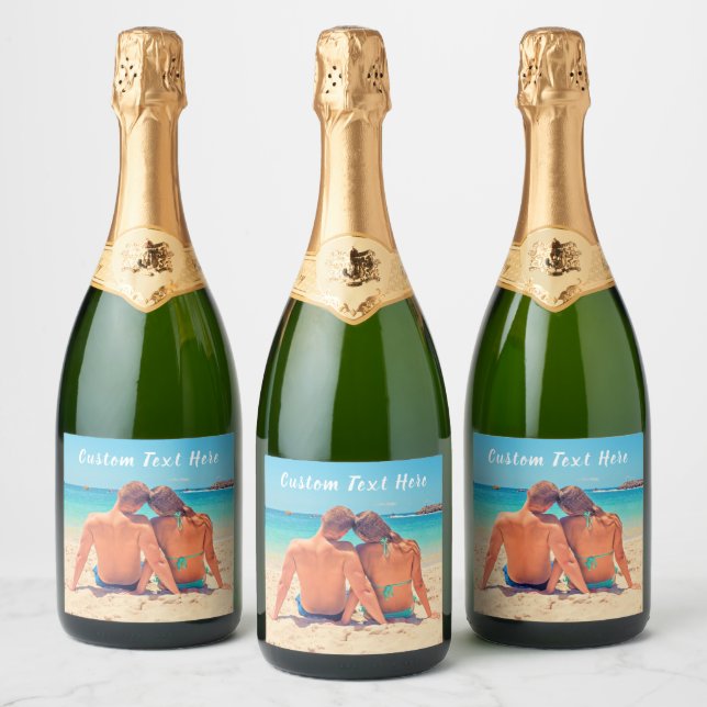 Your Photo Champagne Bottle Label with Custom Text (Bottles)