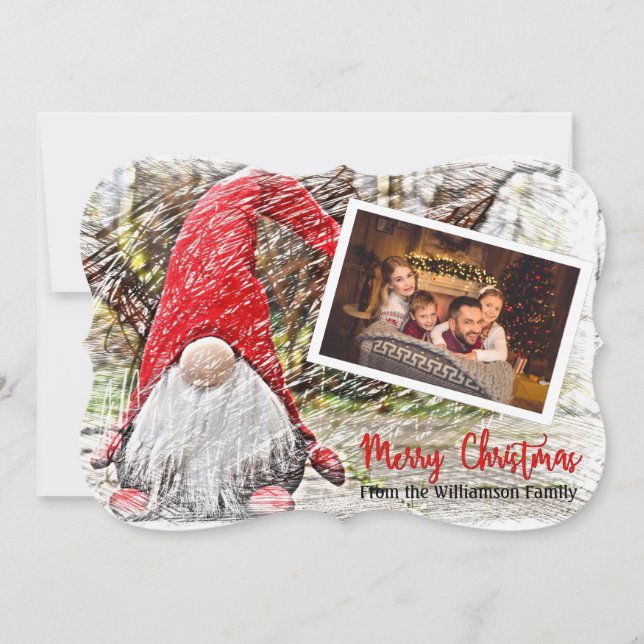 Your Photo Christmas Gnome Christmas Fancy Cut Holiday Card (Front)