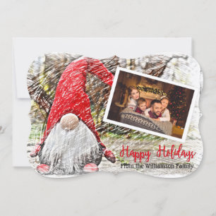 Your Photo Christmas Gnome Fancy Happy Holidays Holiday Card