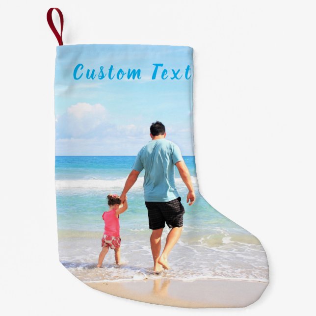 Your Photo Christmas Stocking Custom Text Name (Front)