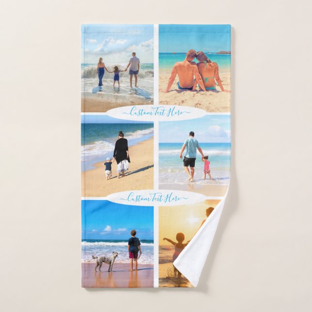 Your Photo Collage Bath Towel Set with Custom Text (Hand Towel)