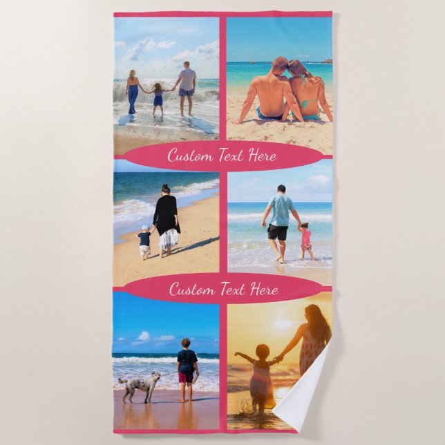 Your Photo Collage Beach Towel with Custom Text (Front)