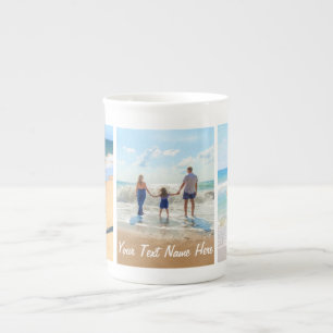 Your Photo Collage Bone China Mug with Custom Text
