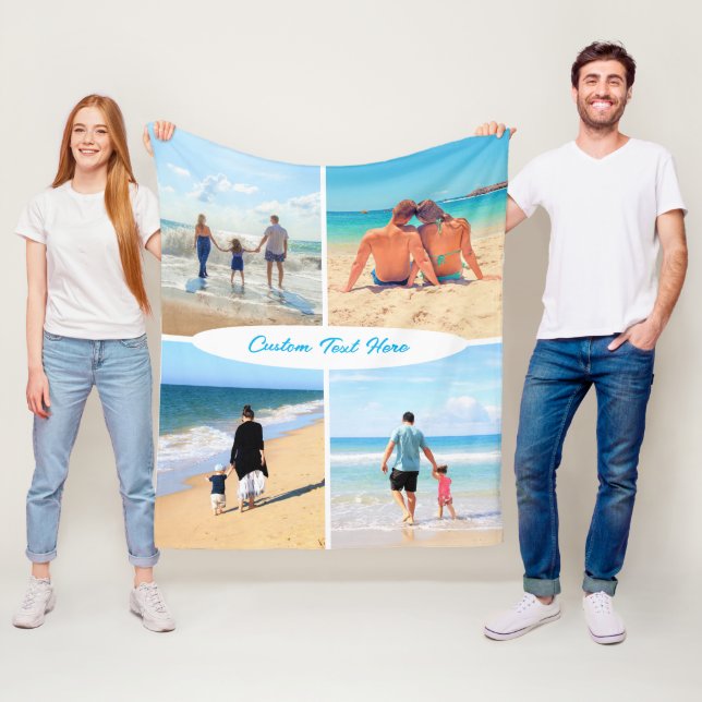 Your Photo Collage Fleece Blanket with Custom Text (In Situ)