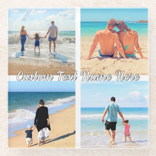 Your Photo Collage Glass Coaster with Custom Text (Front)