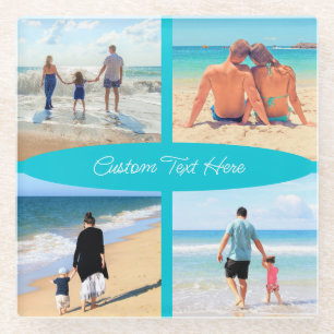 Your Photo Collage Glass Coaster with Custom Text