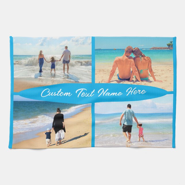 Your Photo Collage Kitchen Towel with Custom Text (Horizontal)