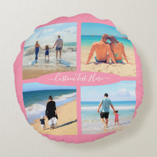 Your Photo Collage Round Pillow Gift Custom Text