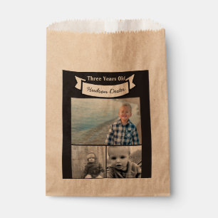 Your Photo Collage Rustic Banner Three Years Old Favour Bags
