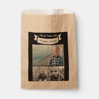 Your Photo Collage Rustic Banner Three Years Old Favour Bags