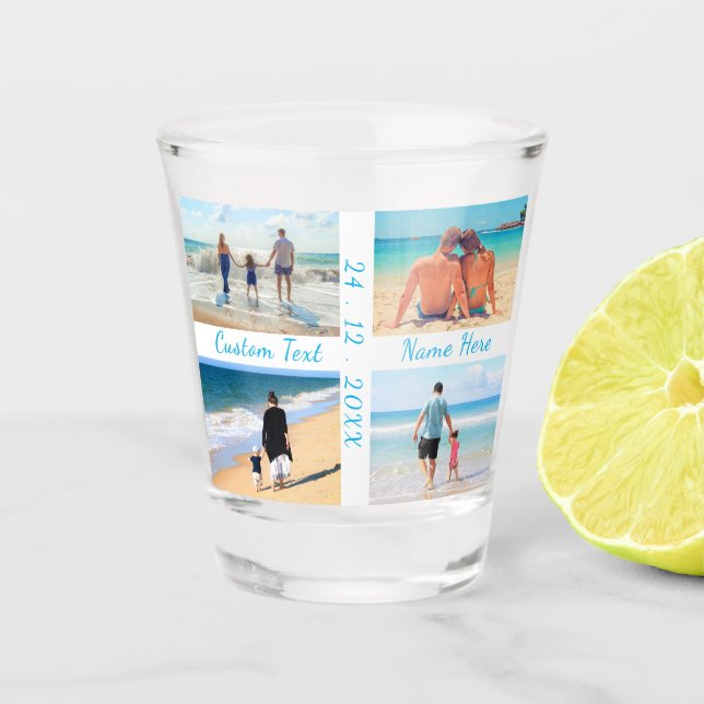 Your Photo Collage Shot Glass and Custom Text Date (Front)