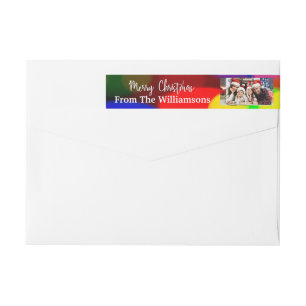 Your Photo Colourful Merry Christmas Return Wrap Around Label