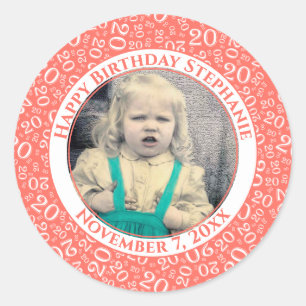 Your Photo Coral/White 20 Random Number Pattern Classic Round Sticker