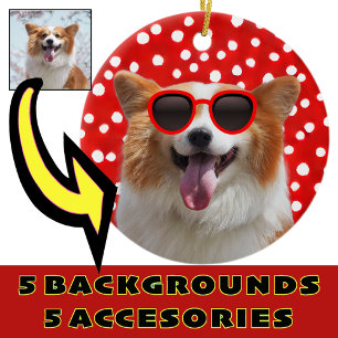 Your Photo  Corgi with Fun Digital Accessories  Ceramic Tree Decoration