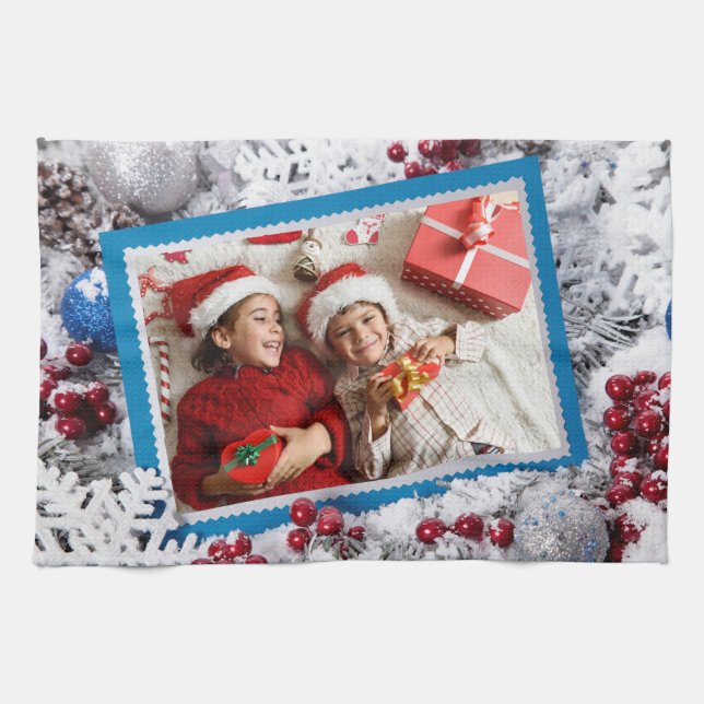 YOUR PHOTO custom Christmas kitchen towel (Horizontal)