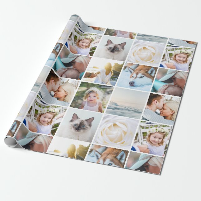 Your Photo Custom Grid Collage Wrapping Paper (Unrolled)
