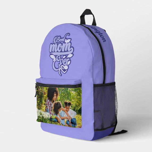 Your Photo & Custom Name "Best Mum Ever" Printed Backpack (Back Corner Right)