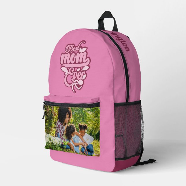 Your Photo & Custom Name "Best Mum Ever" Printed Backpack (Back Corner Right)