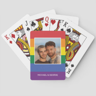 YOUR Photo & Custom Name(s) Rainbow Flag Playing Cards