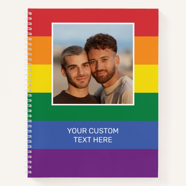 YOUR Photo & Custom Text Rainbow Flag Notebook (Front)