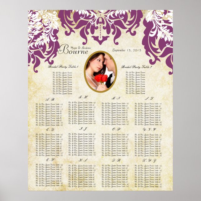 Your Photo Damask Seating Chart Alphabetical (Front)