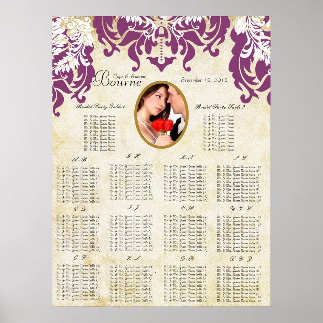 Your Photo Damask Seating Chart Alphabetical (Front)