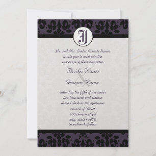 Your Photo Eggplant & Black Damask Wedding Invites