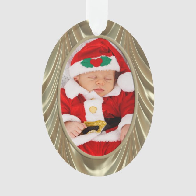 Your Photo - Elegant Gold Ruched Satin Look Ornament (Front)