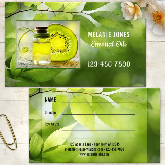 Your Photo Essential Oils Aromatherapy Business Card (Photo business card featuring with a green nature image - for aroma therapist - essential oils)