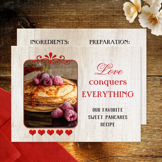 Your Photo Favourite Sweet Recipe Template Postcard (Love themed recipe postcard featuring your photo on wood with 5 heart stars - sweet Valentine's Day)