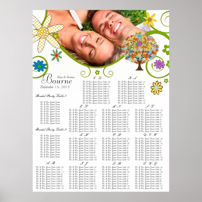 Your Photo Flower Tree Seating Chart Alphabetical (Front)