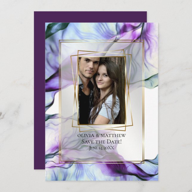 Your Photo Frame Abstract Plum Abstract Invitation (Front/Back)
