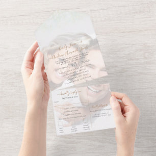 Your Photo Geometric Abstract Gold Frame All In On One Invitation