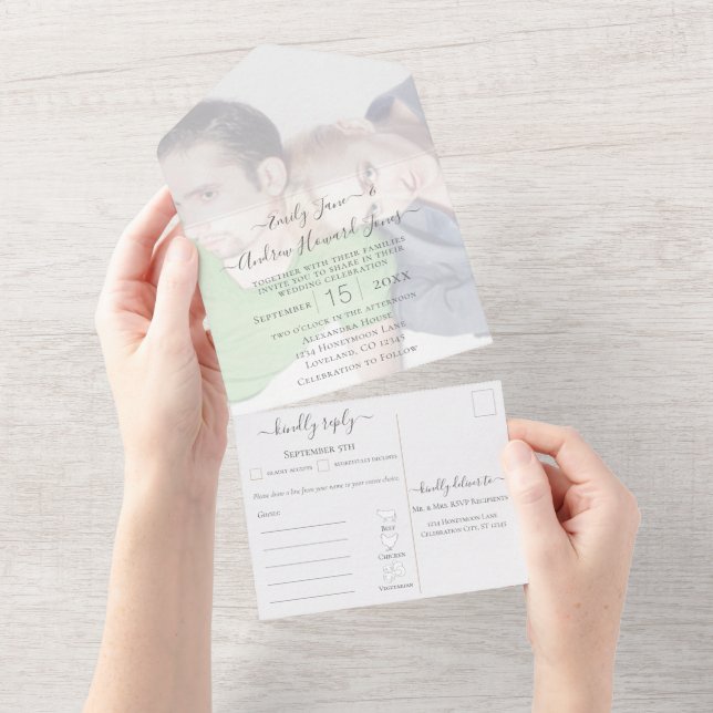 Your Photo Geometric Abstract Gold Frame All In One Invitation (Tearaway)