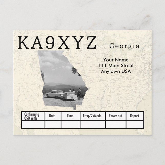 Your Photo Georgia Shaped Cutout Custom QSL Postcard (Front)