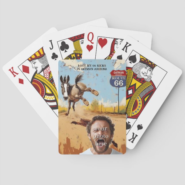 your photo, Get your kicks, oatman arizona, donkey Playing Cards (Back)