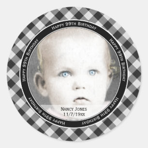 Your Photo:  Gingham Checks Pattern Black/White Classic Round Sticker