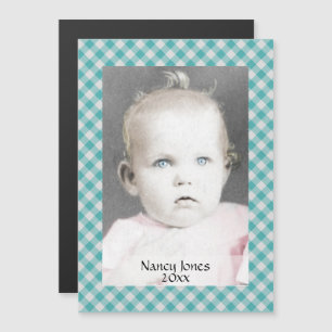 Your Photo: Gingham Checks Pattern Teal/White Magnetic Invitation