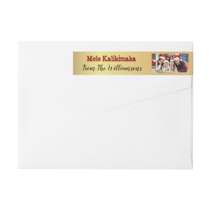 Your Photo Gold Mele Kalikimaka Return Address Wrap Around Label