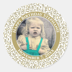 Your Photo Gold/White 20 Random Number Pattern  Classic Round Sticker