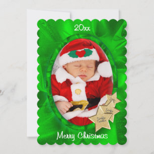 Your Photo:  Green Christmas Oval Picture Frame Holiday Card