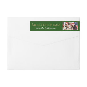Your Photo Green Merry Christmas Return Address Wrap Around Label