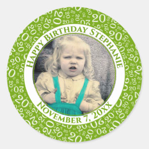 Your Photo Green/White 20 Random Number Pattern Classic Round Sticker