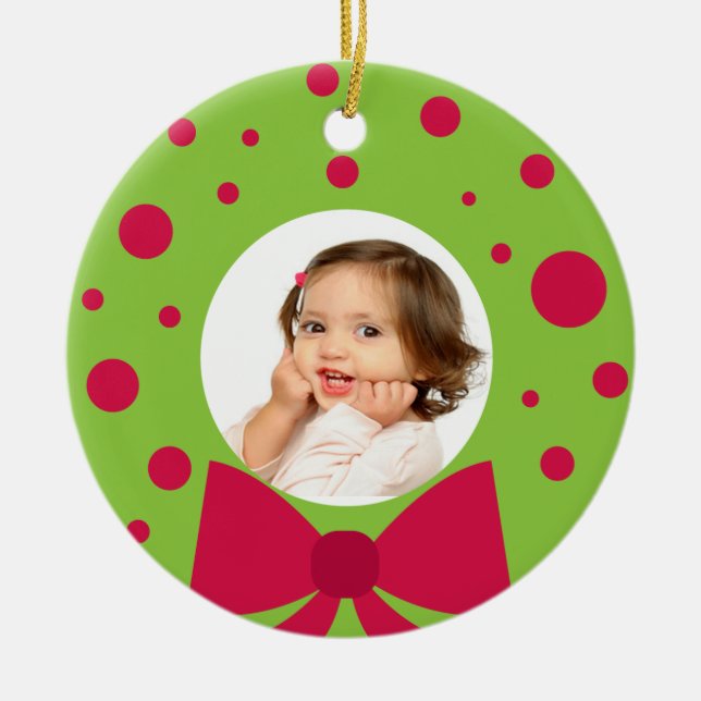 Your Photo Green Wreath Frame Christmas Ornament (Front)