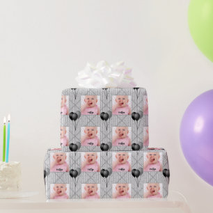 Your Photo Grey/White Simple Stripes Pattern Wrapping Paper
