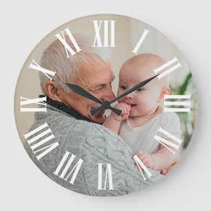 Your Photo Here Bold Roman Numerals Large Clock